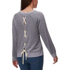 Monrow Grey Lace Up Back Crewneck Sweatshirt Size X-Small
